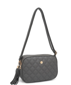 Quilted Crossbody Bag with Flower Accent ZW-2920 DARKGRAY